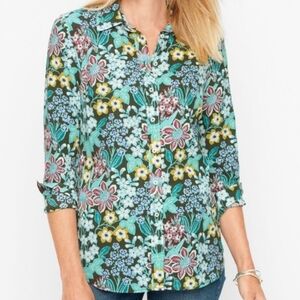 Talbots Mirrored Garden Cotton Button Down Floral Blouse NWT Sz 1X Petite